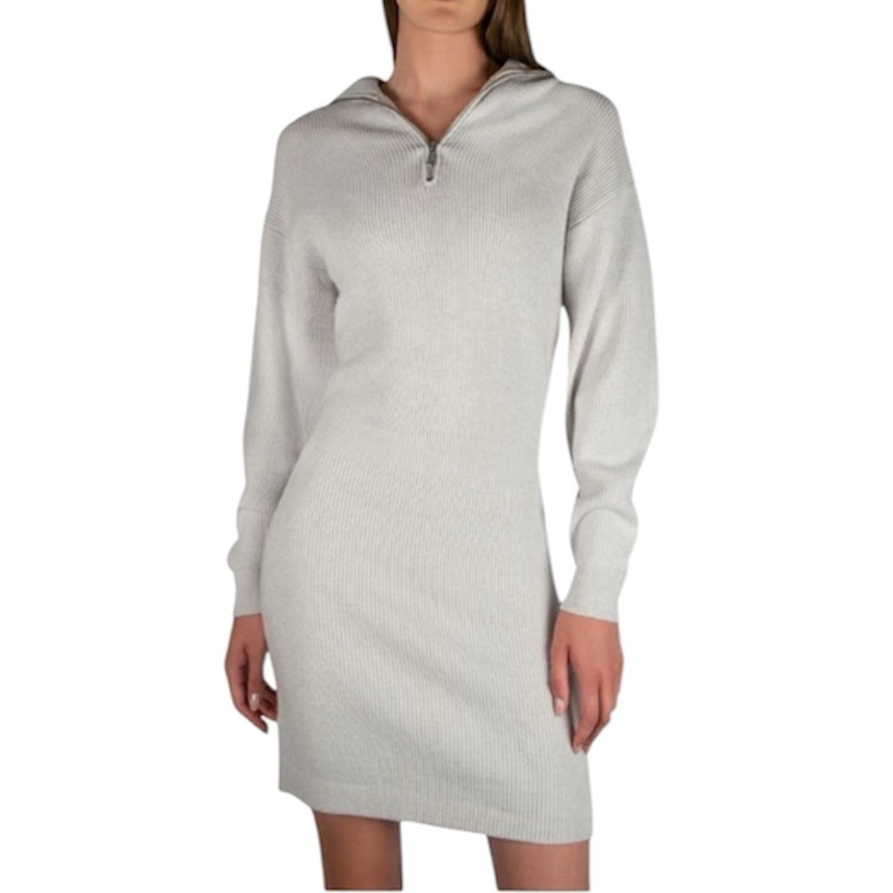 BB DAKOTA Light Grey Soft Knit Sweater Dress Plush High Neck Long Sleeve Large